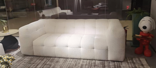 Creamy-flavored marshmallow lambskin sofa for small-sized living room. French vintage style. BOBA minimalist Nordic fabric sofa. - 图片 7