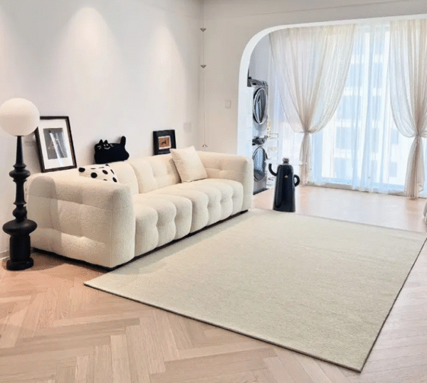 Creamy-flavored marshmallow lambskin sofa for small-sized living room. French vintage style. BOBA minimalist Nordic fabric sofa. - 图片 6