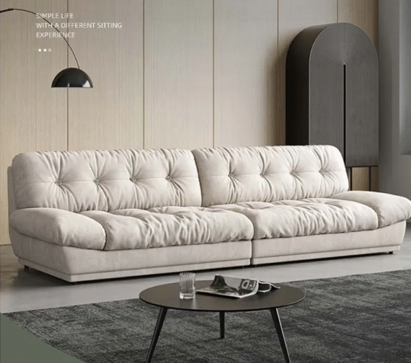 Cloud sofa, matte cowhide cream style minimalist designer down-sanded fabric living room genuine leather with decorative stitching sofa - 图片 6