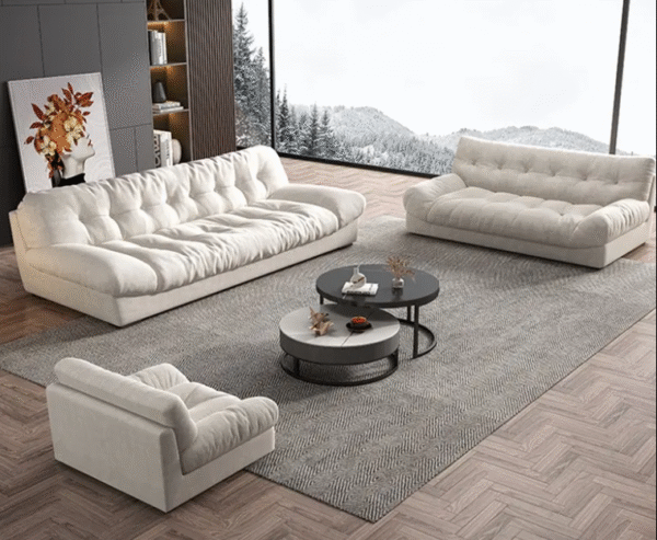 Cloud sofa, matte cowhide cream style minimalist designer down-sanded fabric living room genuine leather with decorative stitching sofa - 图片 2