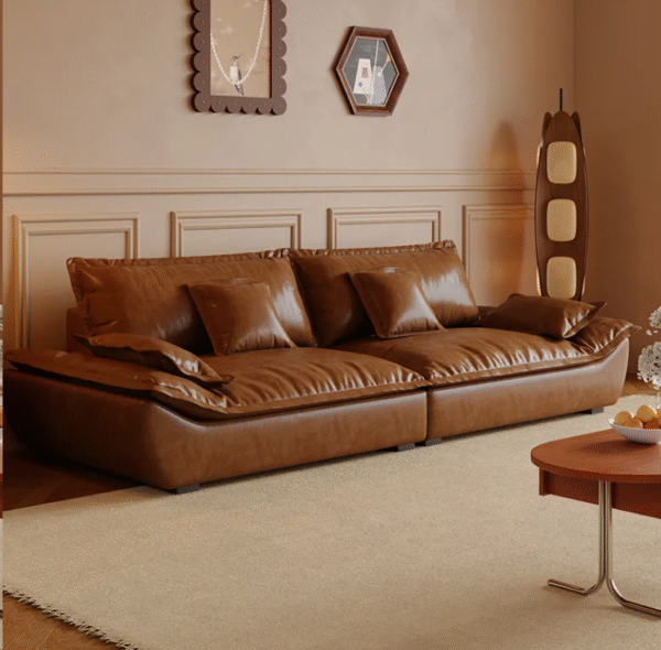Leather sofa for the living room, modern and minimalist style, boat theme, luxurious and relaxed vibe, Italian minimalist design, extra-wide seating depth, advanced technology fabric. - 图片 7