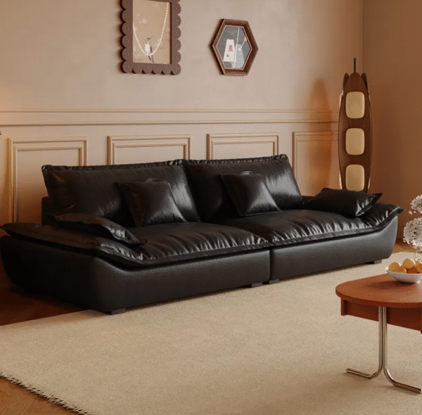 Leather sofa for the living room, modern and minimalist style, boat theme, luxurious and relaxed vibe, Italian minimalist design, extra-wide seating depth, advanced technology fabric. - 图片 6