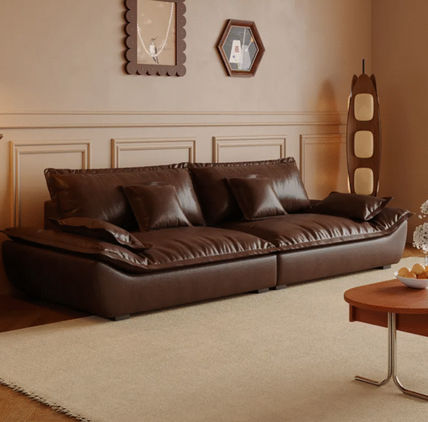 Leather sofa for the living room, modern and minimalist style, boat theme, luxurious and relaxed vibe, Italian minimalist design, extra-wide seating depth, advanced technology fabric. - 图片 5