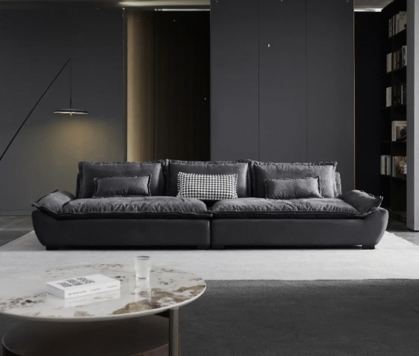 Leather sofa for the living room, modern and minimalist style, boat theme, luxurious and relaxed vibe, Italian minimalist design, extra-wide seating depth, advanced technology fabric. - 图片 3
