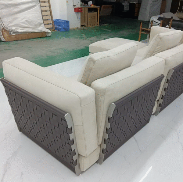 Italian woven designer corner sofa set for luxurious row-style villa's large flat-level living room - 图片 6