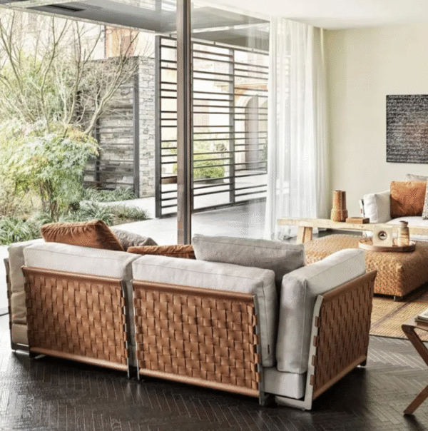 Italian woven designer corner sofa set for luxurious row-style villa's large flat-level living room - 图片 3