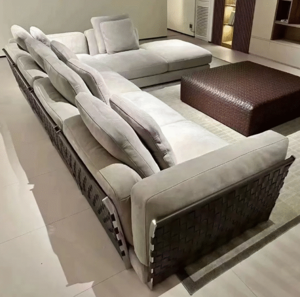 Italian woven designer corner sofa set for luxurious row-style villa's large flat-level living room - 图片 2