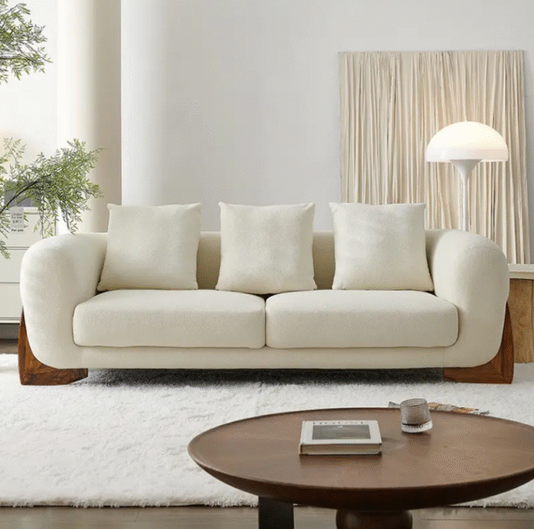 Nordic fabric cream-colored modern minimalist small apartment lamb wool Japanese style sofa wabi-sabi style living room sofa