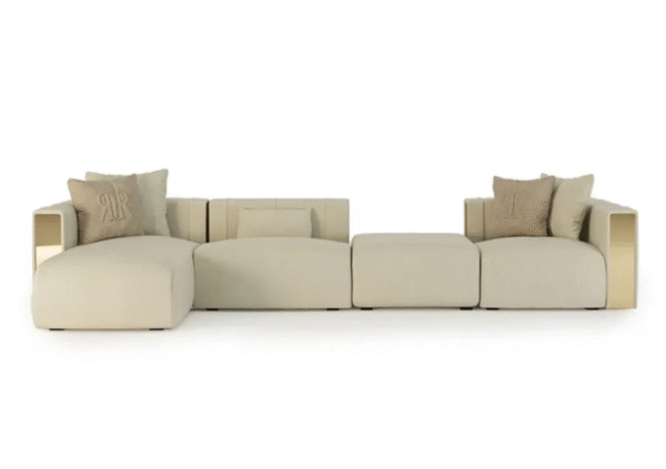 Italian minimalist luxury metal sofa for a living room, fabric upholstery, design sample room, hotel clubhouse, furniture