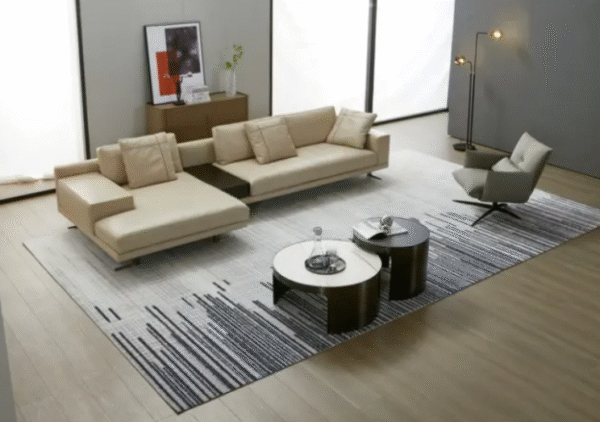 Italian minimalist sofa in the large penthouse living room of the villa, featuring all dark leather sofas. - 图片 3