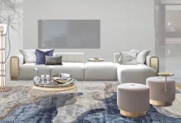 Italian minimalist luxury metal sofa for a living room, fabric upholstery, design sample room, hotel clubhouse, furniture - 图片 3