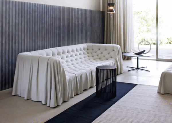 French modern lightweight luxury skirt-shaped sofa, Italian villa living room with侘寂 style, Italian minimalist creative drawstring sofa - 图片 7