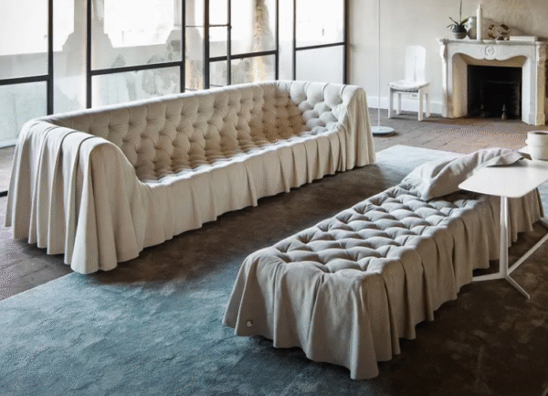 French modern lightweight luxury skirt-shaped sofa, Italian villa living room with侘寂 style, Italian minimalist creative drawstring sofa - 图片 6