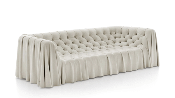 French modern lightweight luxury skirt-shaped sofa, Italian villa living room with侘寂 style, Italian minimalist creative drawstring sofa