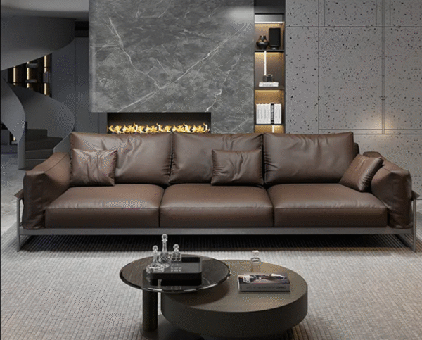 Italian minimalist leather sofa, top-grain cowhide, creative living room set, modern luxury, four-person seating, straight row arrangement - 图片 4