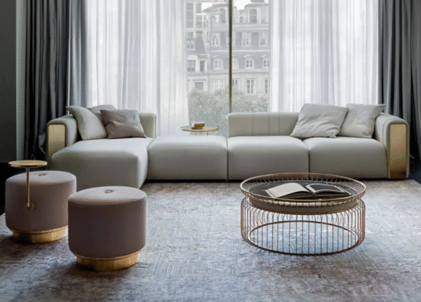 Italian minimalist luxury metal sofa for a living room, fabric upholstery, design sample room, hotel clubhouse, furniture - 图片 6