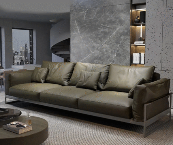 Italian minimalist leather sofa, top-grain cowhide, creative living room set, modern luxury, four-person seating, straight row arrangement - 图片 2