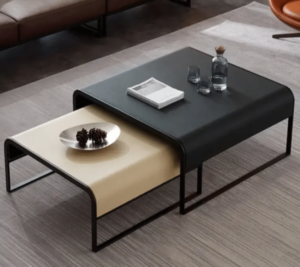 A set of small and large coffee tables for a modern and slightly luxurious living room in a small apartment. The high-end glossy finish and creative square design make them a trendy choice. - 图片 7