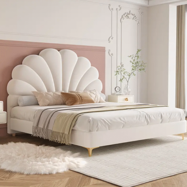 French-style luxury cream-style minimalist modern children's bed, princess bed, girl's bedroom, single bed with soft padding and genuine leather surface - 图片 3
