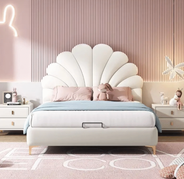 French-style luxury cream-style minimalist modern children's bed, princess bed, girl's bedroom, single bed with soft padding and genuine leather surface - 图片 2