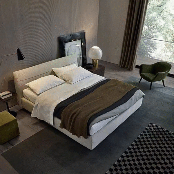 Fabric bed with simple and trendy indie style, soft padding, suitable for Nordic small-sized apartments, made of solid wood and cotton/linen fabric, easy to wash, a popular online product, customizable. - 图片 2