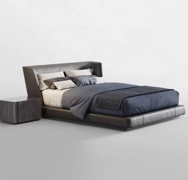 Modern minimalist fabric bed, Italian luxury style, Instagram trend, Nordic tatami-style master bedroom bed, double bed, advanced technology fabric bed