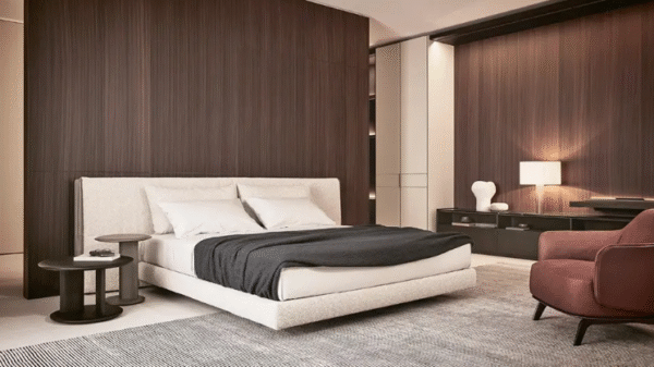 Italian poliform cotton and linen fabric wide-screen bed luxurious villa large flat-level designer master bedroom double wedding bed - 图片 4