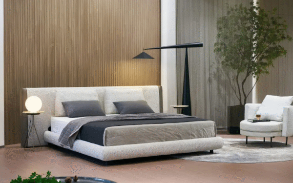 Italian poliform cotton and linen fabric wide-screen bed luxurious villa large flat-level designer master bedroom double wedding bed - 图片 2