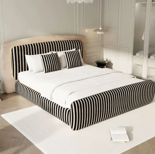 Italian minimalist Fendi Cloud Bed Villa High-end Master Bedroom Double Fabric Cotton-Linen Luxury Multi-color Wedding Bed - 图片 3