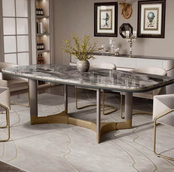 Luxury-luxurious dining table and chair set, Venetian brown rectangular dining table, villa restaurant long dining table, dinner table - 图片 5