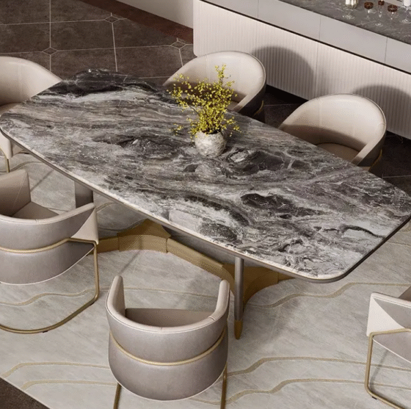 Luxury-luxurious dining table and chair set, Venetian brown rectangular dining table, villa restaurant long dining table, dinner table - 图片 4