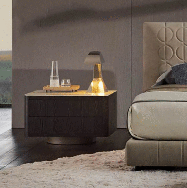 Minimalist stone slab solid wood bedside cabinet, smoked color bedside cabinet, light luxury Nordic bedroom storage cabinet, designer model - 图片 5