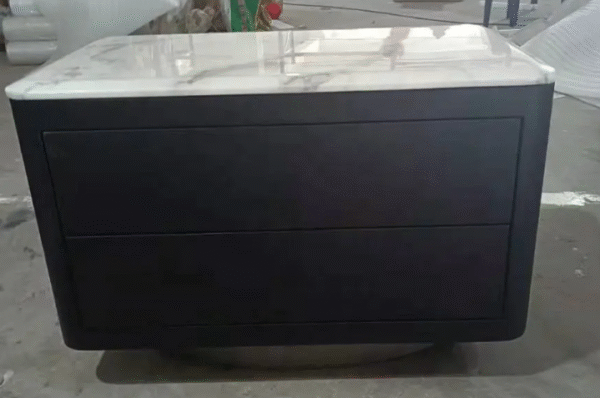 Minimalist stone slab solid wood bedside cabinet, smoked color bedside cabinet, light luxury Nordic bedroom storage cabinet, designer model - 图片 4