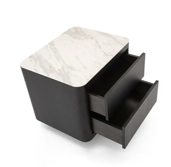 Minimalist stone slab solid wood bedside cabinet, smoked color bedside cabinet, light luxury Nordic bedroom storage cabinet, designer model