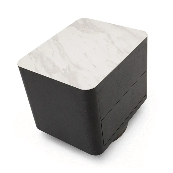 Minimalist stone slab solid wood bedside cabinet, smoked color bedside cabinet, light luxury Nordic bedroom storage cabinet, designer model - 图片 2