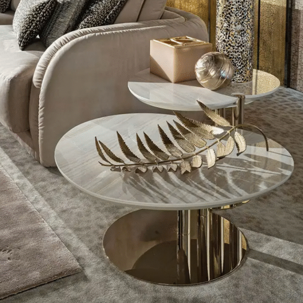 Italian marble coffee table with luxurious and high-end design. Designer style side table for living room. Suitable for home use. Combination of high and low metal tables. - 图片 4