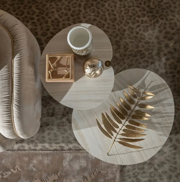 Italian marble coffee table with luxurious and high-end design. Designer style side table for living room. Suitable for home use. Combination of high and low metal tables. - 图片 2