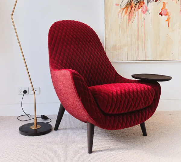 Minimalist single sofa chair in red fabric, modern and simple, light and luxurious, creative tray-style lounge chair - 图片 8