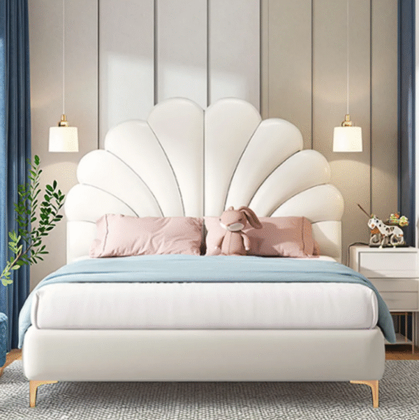 French-style luxury cream-style minimalist modern children's bed, princess bed, girl's bedroom, single bed with soft padding and genuine leather surface - 图片 5