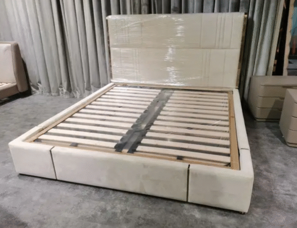 Italian minimalist luxury leather bed with large screen headboard, custom-designed villa duplex, modern double bed by a designer - 图片 7