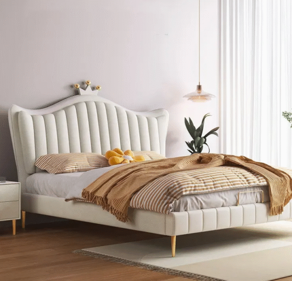 Cream style children's bed - girl's modern minimalist white crown princess bed with soft padding and genuine leather, suitable for the bedroom. - 图片 5