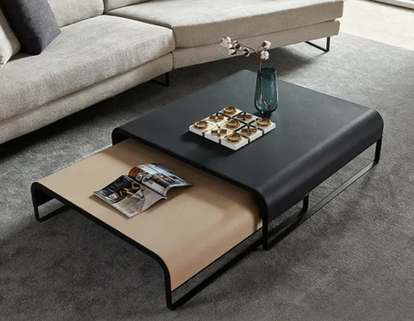 A set of small and large coffee tables for a modern and slightly luxurious living room in a small apartment. The high-end glossy finish and creative square design make them a trendy choice. - 图片 4