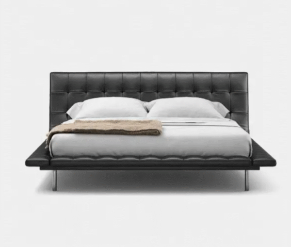 Leather bed - Simple and modern, popular online, suspended main bedroom bed, high-end top-grain cowhide checked wedding bed - 图片 3