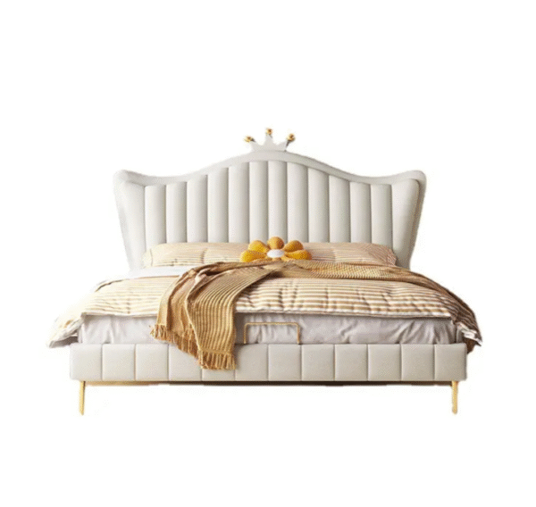 Cream style children's bed - girl's modern minimalist white crown princess bed with soft padding and genuine leather, suitable for the bedroom. - 图片 7