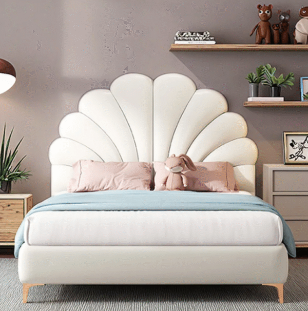 French-style luxury cream-style minimalist modern children's bed, princess bed, girl's bedroom, single bed with soft padding and genuine leather surface