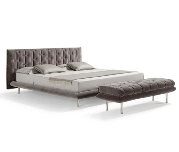 Leather bed - Simple and modern, popular online, suspended main bedroom bed, high-end top-grain cowhide checked wedding bed - 图片 6