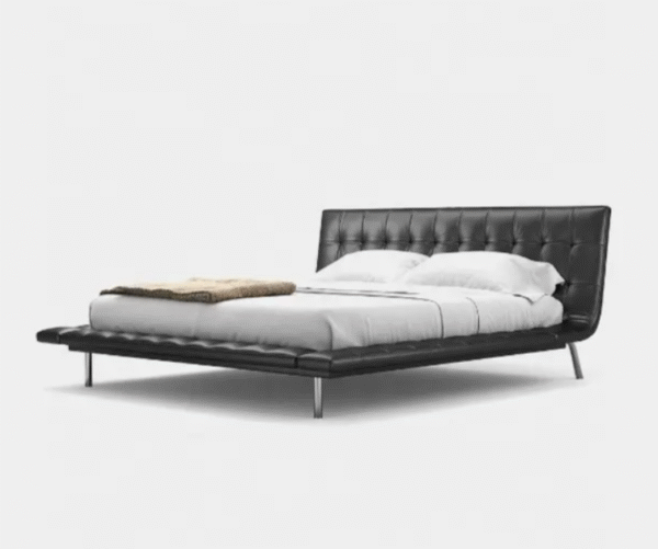 Leather bed - Simple and modern, popular online, suspended main bedroom bed, high-end top-grain cowhide checked wedding bed