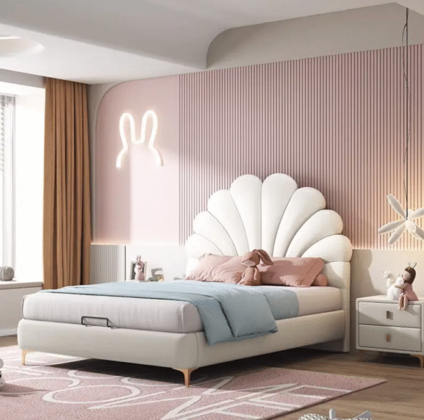 French-style luxury cream-style minimalist modern children's bed, princess bed, girl's bedroom, single bed with soft padding and genuine leather surface - 图片 4