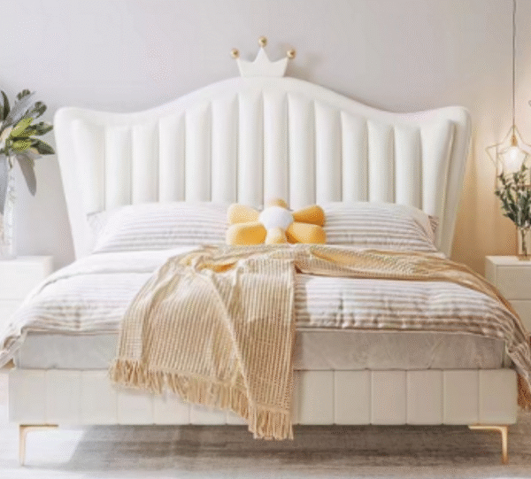 Cream style children's bed - girl's modern minimalist white crown princess bed with soft padding and genuine leather, suitable for the bedroom. - 图片 4