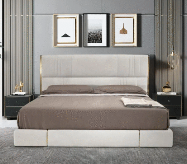 Italian minimalist luxury leather bed with large screen headboard, custom-designed villa duplex, modern double bed by a designer - 图片 6